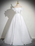 White Satin Long Prom Dress, White Long Formal Dress HZ1024