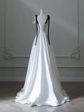 Satin White Long Prom Dress, White Long Formal Dress HZ1024