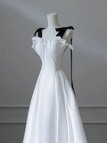 Satin White Long Prom Dress, White Long Formal Dress HZ1024
