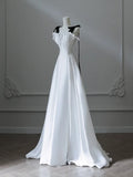 Satin White Long Prom Dress, White Long Formal Dress HZ1024