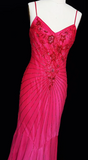 Hot Pink Spaghetti Straps Mermaid Beaded Chiffon Long Prom Dresses Elegant Evening Gowns HZ1024