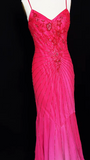 Hot Pink Spaghetti Straps Mermaid Beaded Chiffon Long Prom Dresses Elegant Evening Gowns HZ1024