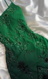 Green Spaghetti Straps Mermaid Beaded Chiffon Long Prom Dresses Vintage Evening Gowns HZ1024