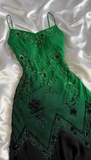 Green Spaghetti Straps Mermaid Beaded Chiffon Long Prom Dresses Vintage Evening Gowns HZ1024