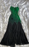 Green Spaghetti Straps Mermaid Beaded Chiffon Long Prom Dresses Vintage Evening Gowns HZ1024