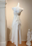 White Spaghetti Straps Sheath Satin Chiffon Long Prom Dresses Birthday Evening Gowns HZ1024
