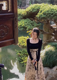 Chinese style printed knitted patchwork cheongsam long skirt HZ1024