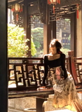 Chinese style printed knitted patchwork cheongsam long skirt HZ1024