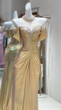 Yellow Off Shoulder Mermaid Satin Long Prom Dresses Formal Evening Gowns HZ1024