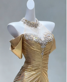 Yellow Off Shoulder Mermaid Satin Long Prom Dresses Formal Evening Gowns HZ1024