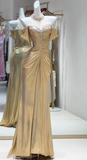 Yellow Off Shoulder Mermaid Satin Long Prom Dresses Formal Evening Gowns HZ1024