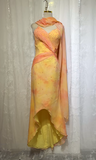 Yellow Spaghetti Straps Sheath Beaded Chiffon Long Prom Dresses Formal Evening Gowns with Open Back HZ1024