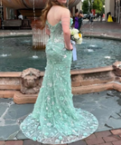 Green Off-the-shoulder Mermaid Tulle Beaded Long Prom Dresses Appliques Wedding Guest Dress Formal Dress HZ1024