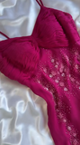 Fuchsia Spaghetti Straps Sheath Chiffon Beading Long Prom Dresses Vintage Evening Gowns HZ1024