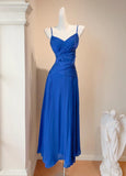 Royal Blue Spaghetti Straps Chiffon A-Line Chiffon Long Prom Dresses Party Dress HZ1024