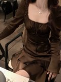 Tea Break Square Neck Ruffled Skirt Dress HZ1024
