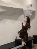 Tea Break Square Neck Ruffled Skirt Dress HZ1024