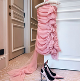 Pink Strapless Bodycon Chiffon Short Prom Dresses Party Dress HZ1024