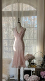 Pink Halter Collar Bodycon Chiffon Short Prom Dresses Vintage Party Dress with Beading HZ1024