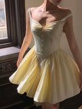 Yellow Spaghetti Straps A-Line Satin Short Party Dress Homecoming Dress HZ1024
