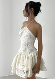 Apricot Halter Neck A-Line Lace Applique Short Party Dress Homecoming Dresses HZ1024