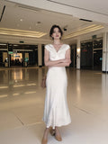 fishtail skirt satin acetate V-neck dress HZ1024