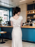 fishtail skirt satin acetate V-neck dress HZ1024