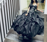 Black Strapless A-Line Satin Long Prom Dresses Formal Evening Gowns HZ1024