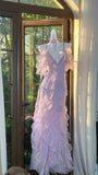 Light Taro Purple V-neck Sheath Tulle Lace Long Prom Dresses Formal Evening Gowns with Open Back HZ1024