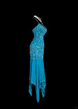 Blue Spaghetti Straps Sheath Chiffon Beading Long Prom Dresses Formal Evening Gowns HZ1024