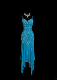 Blue Spaghetti Straps Sheath Chiffon Beading Long Prom Dresses Formal Evening Gowns HZ1024