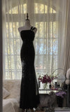 Black One Shoulder Mermaid Chiffon Long Prom Dresses Formal Evening Gowns with Beading HZ1024