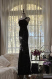 Black One Shoulder Mermaid Chiffon Long Prom Dresses Formal Evening Gowns with Beading HZ1024