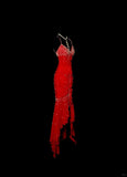 Red Spaghetti Straps Mermaid Chiffon Long Prom Dresses Vintage Evening Gowns with Beading HZ1024