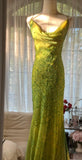 Green Spaghetti Straps Mermaid Chiffon Long Prom Dresses Elegant Evening Gowns with Beading HZ1024
