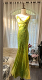Green Spaghetti Straps Mermaid Chiffon Long Prom Dresses Elegant Evening Gowns with Beading HZ1024