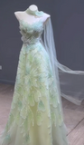 Strapless Green A-Line Birthday Dress Tulle Long Prom Dresses Elegant Evening Gowns with Beading HZ1024