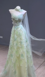 Strapless Green A-Line Birthday Dress Tulle Long Prom Dresses Elegant Evening Gowns with Beading HZ1024