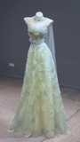 Strapless Green A-Line Birthday Dress Tulle Long Prom Dresses Elegant Evening Gowns with Beading HZ1024