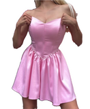 Pink Strapless A-Line Satin Short Prom Dresses Homecoming Dresses HZ1024