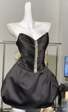 Black Strapless A-Line Satin Short Prom Dresses Homecoming Dresses HZ1024