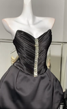 Black Strapless A-Line Satin Short Prom Dresses Homecoming Dresses HZ1024