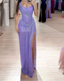 Pink Strapless Sheath Glitter Sequins Long Prom Dresses Formal Evening Gowns with Slits HZ1024