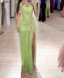 Pink Strapless Sheath Glitter Sequins Long Prom Dresses Formal Evening Gowns with Slits HZ1024