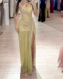 Pink Strapless Sheath Glitter Sequins Long Prom Dresses Formal Evening Gowns with Slits HZ1024