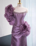 Purple Strapless Mermaid Satin Long Prom Dresses Formal Evening Gowns HZ1024