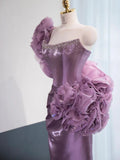 Purple Strapless Mermaid Satin Long Prom Dresses Formal Evening Gowns HZ1024