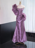Purple Strapless Mermaid Satin Long Prom Dresses Formal Evening Gowns HZ1024