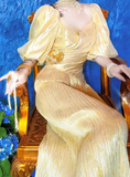Gold Square Neck Sheath Chiffon Long Prom Dresses Formal Evening Gowns HZ1024