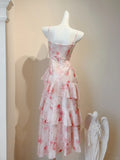 Spaghetti Straps Printed Chiffon A-Line Long Prom Dresses Pretty Evening Gowns HZ1024